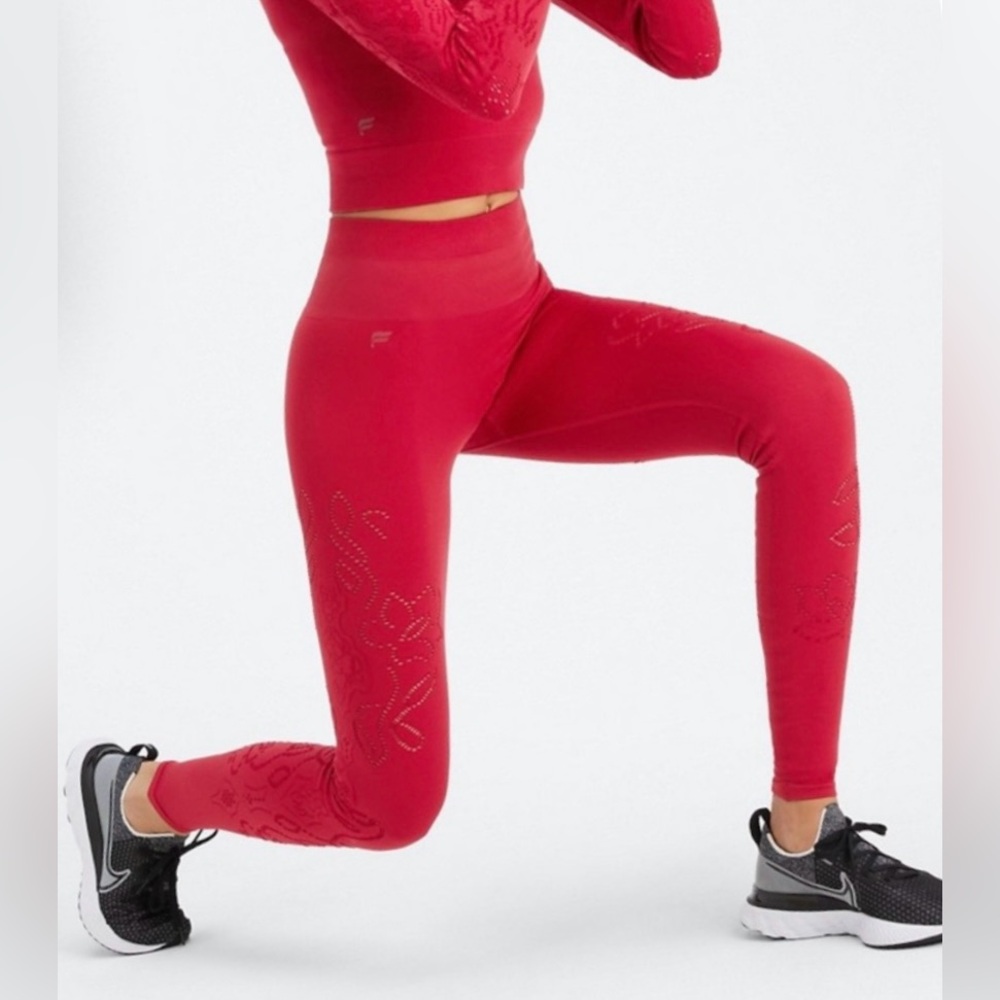 Fabletics Red Lace Detail Crop Top and Pants Set
